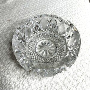 Ashtray American Brilliant Cut Heavy Crystal Thick Glass Diamond Pattern Cigar